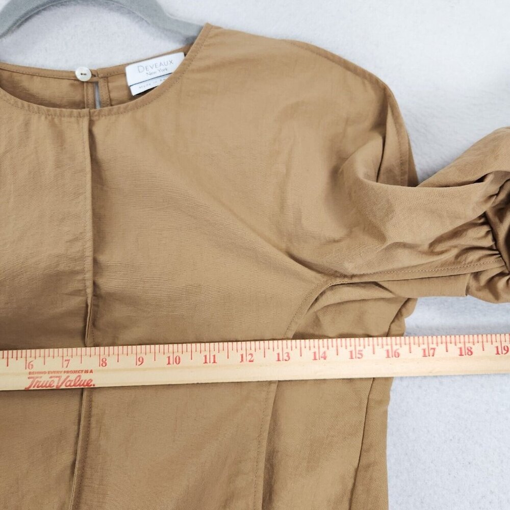 Deveaux New York Shirt Womens 0 Tan Beige Carrie Puff Sleeve Top Poplin Blouse - Picture 3 of 10